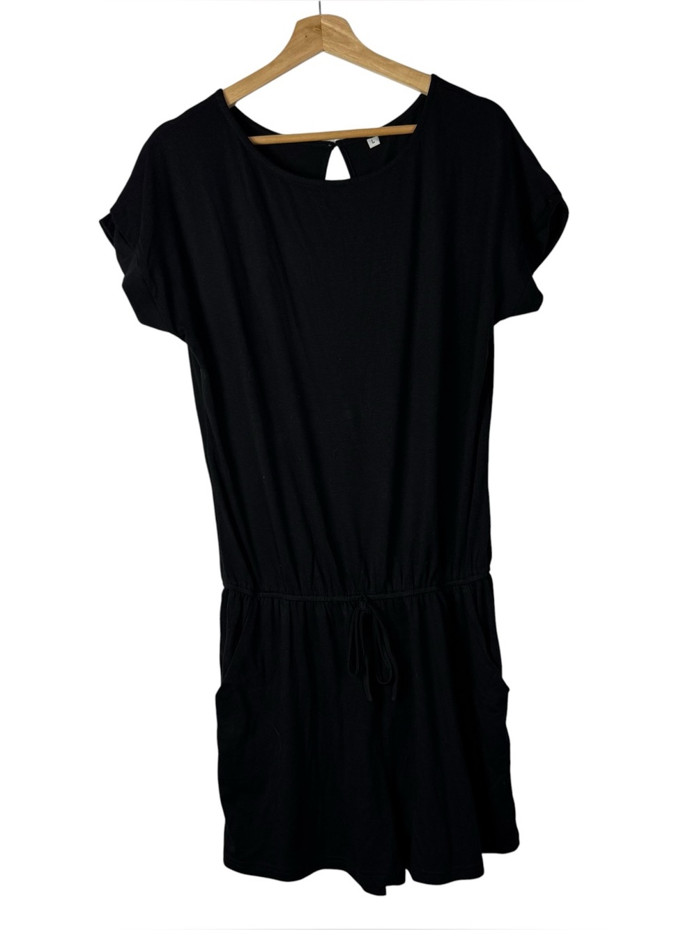 Boutique Black Short Sleeve Keyhole Back Shorts Romper L